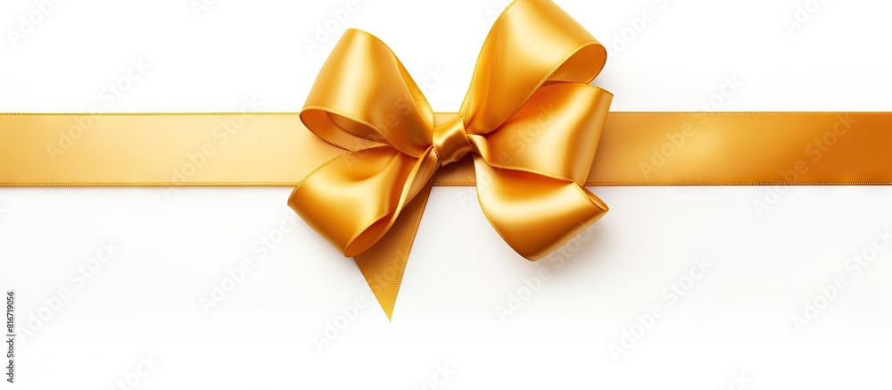 White background with a set of beautiful golden silk horizontal ribbons adorned with ribbon bows perfect for a copy space image White background with a set of beautiful golden silk horizontal ribbons adorned with ribbon bows perfect for a copy space image