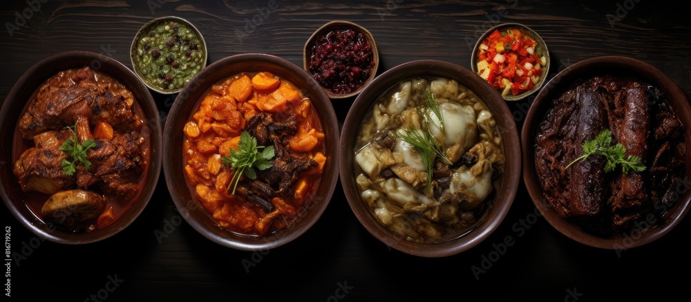 A variety of offal dishes Copy space image