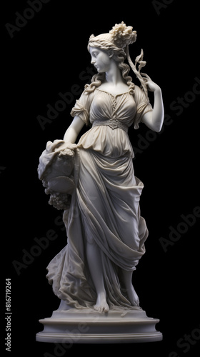 Beautiful female woman white marble statue figure isolated on black background. Decorative sculpture concept. © Leon K