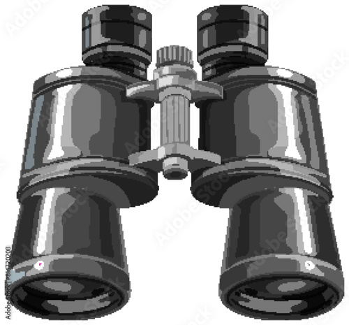 Detailed vector of black binoculars on white background.