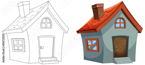 Two stylized cartoon houses with unique designs