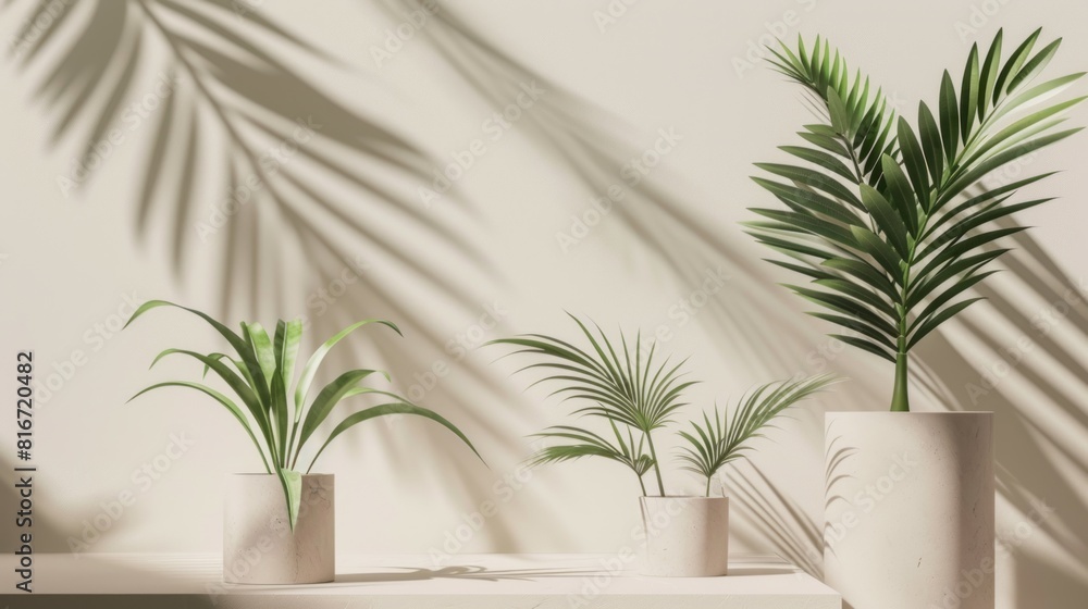 plants and palm leaves against a light neutral background. plants and palm leaves against a light neutral background.