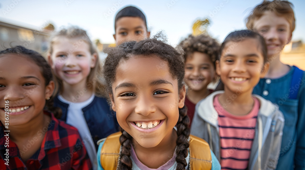 Group of diverse cheerful fun happy multiethnic children