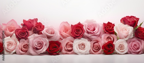 Valentine s Day background with a stunning arrangement of roses against a white backdrop offering ample copy space for creative use 120 characters