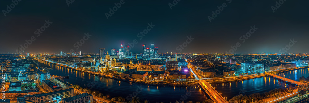 Stylized Night View of Warsaw Skyline