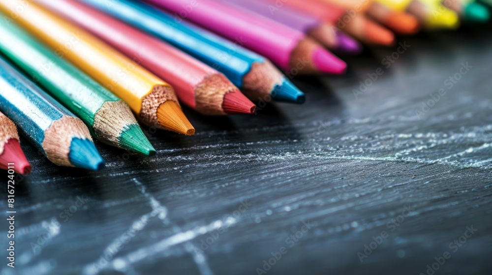 colorful crayons on the blackboard, back to school colorful crayons on the blackboard, back to school