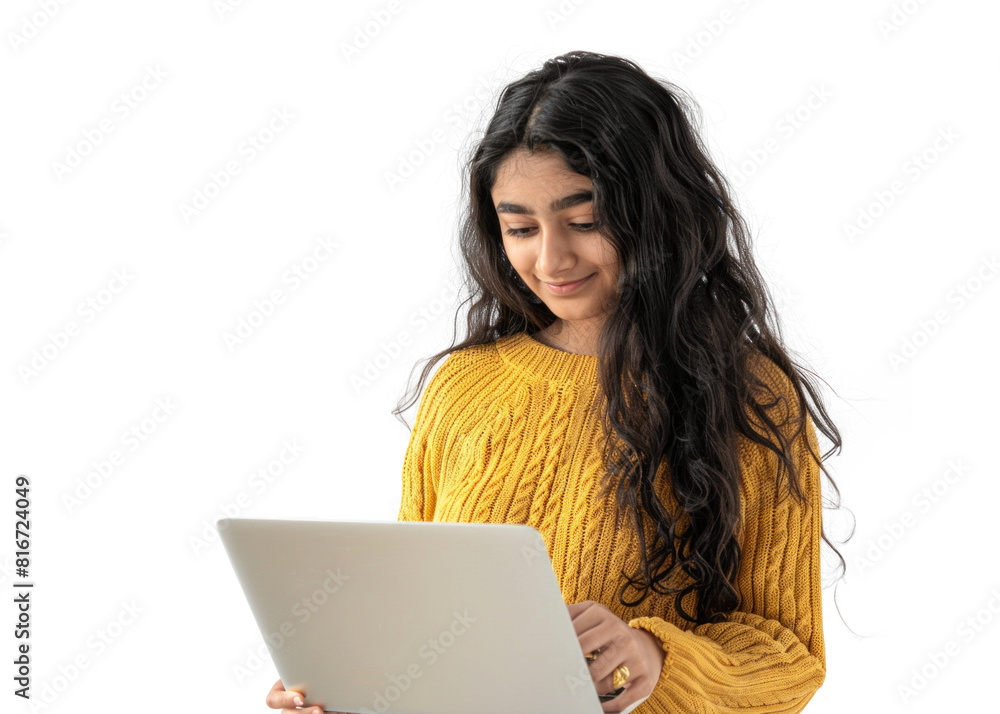 Naklejka premium Young Woman Browsing on Laptop
