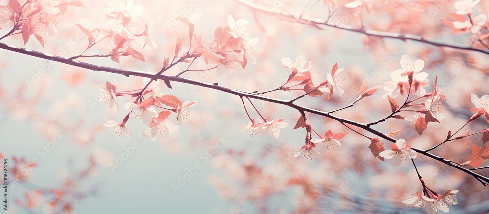 Toned flowers and flowering trees in early spring creating a spring background with copy space image Toned flowers and flowering trees in early spring creating a spring background with copy space image