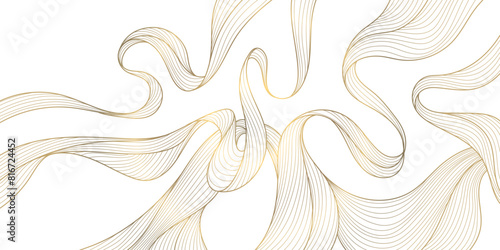 Vector gold wave on white background illustration, line luxury modern art. Wavy shape banner, premium wallpaper, elegant poster, curve texture. Japanese style
