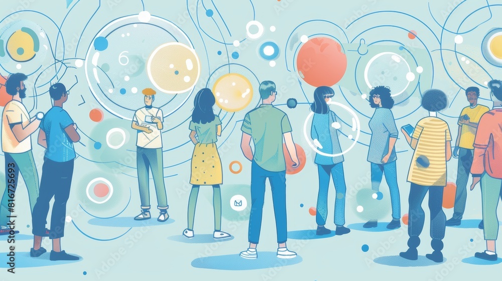 Creating personal space, privacy and boundaries limits access and protects from the outer world. Introvert characters draw circles to create safe zones, this modern illustration is a flat line Creating personal space, privacy and boundaries limits access and protects from the outer world. Introvert characters draw circles to create safe zones, this modern illustration is a flat line