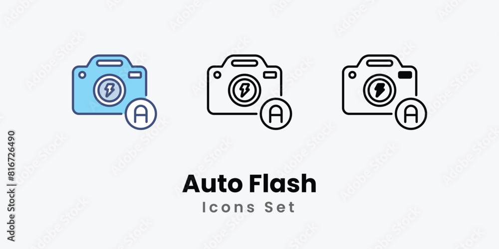 Auto Flash Icons thin line and glyph vector icon stock illustration