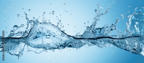 A copy space image of water splashing on a blue background is visually captivating