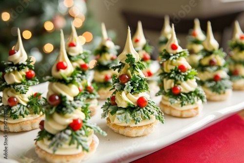 Delightful holidaythemed appetizers shaped like christmas trees, ready for a festive celebration