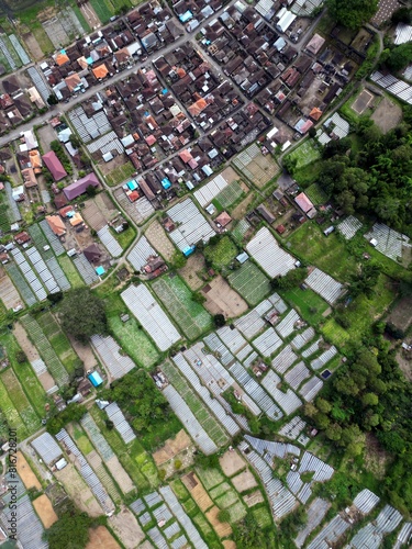 Wallpaper Mural Aerial Footage of Kintamani Village Bali next to Batur Lake. Fields Farmer Village Top Down Shot Torontodigital.ca