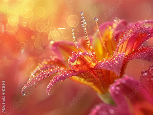 Radiant Red Flower with Glistening Water Droplets
