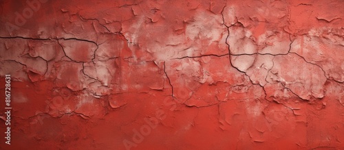 A weathered red concrete wall with a cracked plaster texture The uneven and rough surface creates a perfect copy space image for grunge design