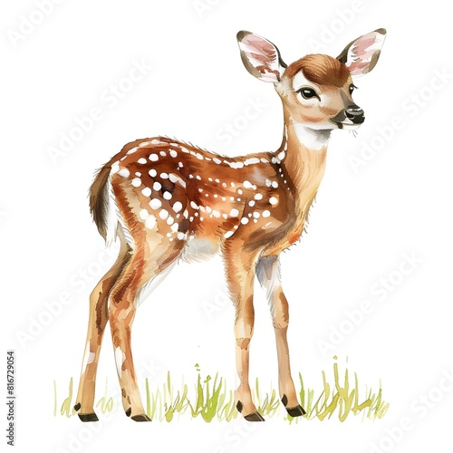 roe deer isolated on white, Sika deer from multicolored paints colored drawing realistic
