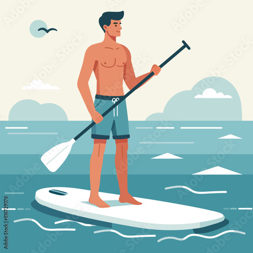 Man Stand up paddle board SUP Sea Summer Sport