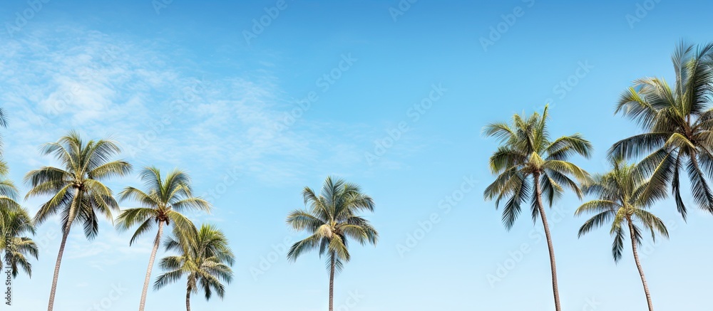 A serene panoramic view of palm trees with open space for text or images. with copy space image. Place for adding text or design A serene panoramic view of palm trees with open space for text or images. with copy space image. Place for adding text or design