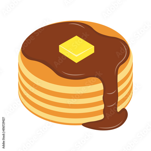National Pancake Day with Chocolate Cream. Vector Illustration on White Background