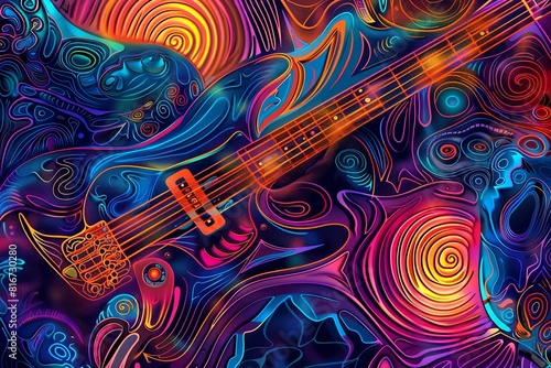 mystical  swirling pattern of vibrant colors and shapes representing the ethereal and otherworldly nature of psychedelic rock  with abstract sitars and spirals