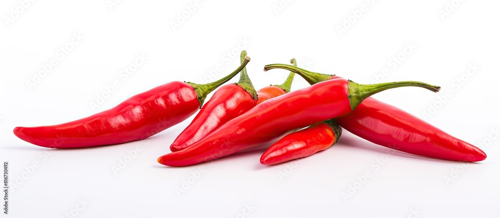 A copy space image of vibrant red chili peppers fresh and hot captured against a white background A copy space image of vibrant red chili peppers fresh and hot captured against a white background