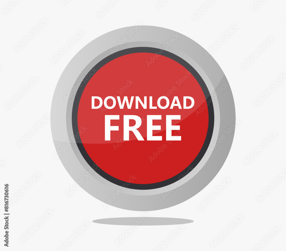 Vector illustration of a round red button with bold white text reading 'Download Free'. Vector illustration of a round red button with bold white text reading 'Download Free'.