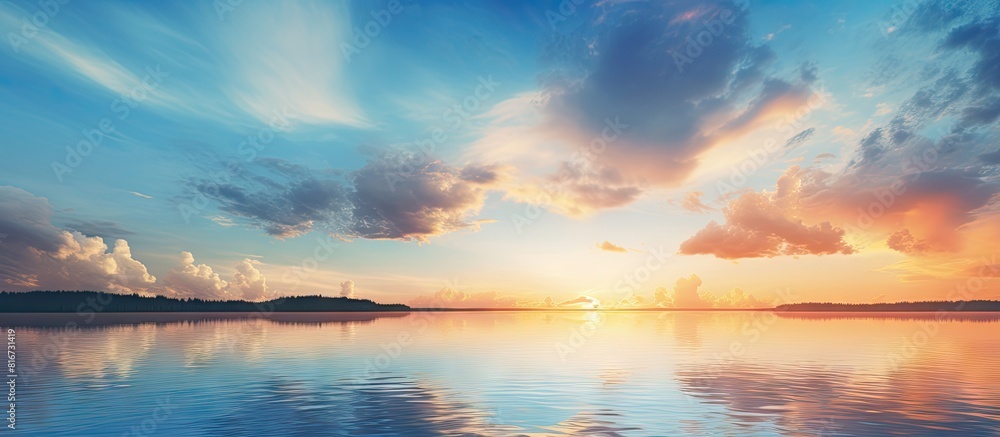 A serene scenery of a sunset with a tranquil sky serves as a beautiful background for this copy space image