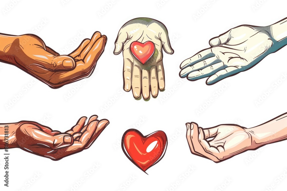 Group of hands holding a red heart, ideal for love and charity concepts Group of hands holding a red heart, ideal for love and charity concepts