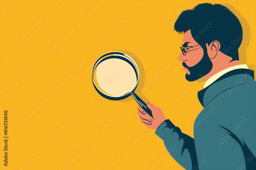 illustration of a man using a magnifying glass with copy space illustration of a man using a magnifying glass with copy space