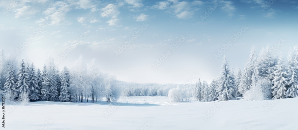 Scenic winter landscape showcasing a snowy field and a forest perfect for a copy space image Scenic winter landscape showcasing a snowy field and a forest perfect for a copy space image
