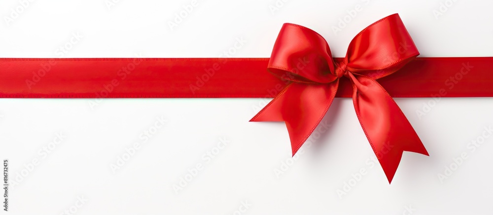A shiny red silk ribbon on a white background creating a festive atmosphere The image is taken from a top down perspective It is a copy space image A shiny red silk ribbon on a white background creating a festive atmosphere The image is taken from a top down perspective It is a copy space image