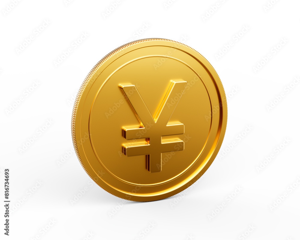 Fototapeta premium 3d Golden Shiny Rounded Japanese Yen Coin Isolated On White Background 3d Illustration