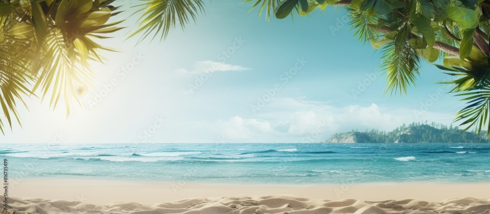 Obraz premium A stunning beach backdrop with exotic greenery perfect for a copy space image