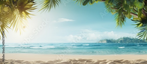 A stunning beach backdrop with exotic greenery perfect for a copy space image © vxnaghiyev