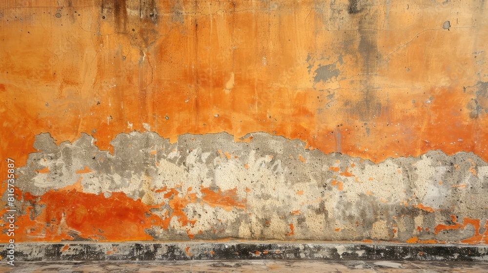 Abstract distress floor with an orange backdrop featuring stucco grunge and textured cement or concrete wall Abstract distress floor with an orange backdrop featuring stucco grunge and textured cement or concrete wall