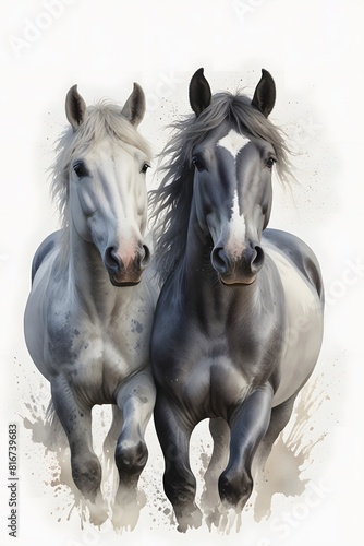 Percheron horses in watercolor style