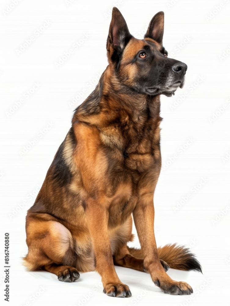 A Belgian Shepherd sits attentively against a white background, its tongue out in a pant, showcasing the breed's intelligence and alertness.. A Belgian Shepherd sits attentively against a white background, its tongue out in a pant, showcasing the breed's intelligence and alertness..