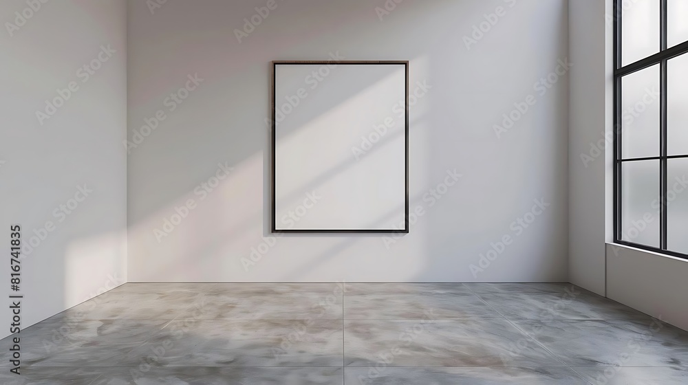 Blank frame on the wall in the empty room with large windows. Blank frame on the wall in the empty room with large windows.