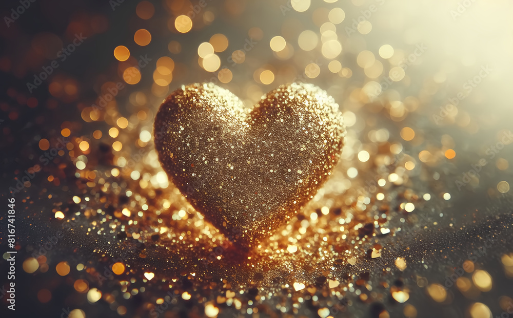 Golden glitter heart, bokeh sparkling background Golden glitter heart, bokeh sparkling background