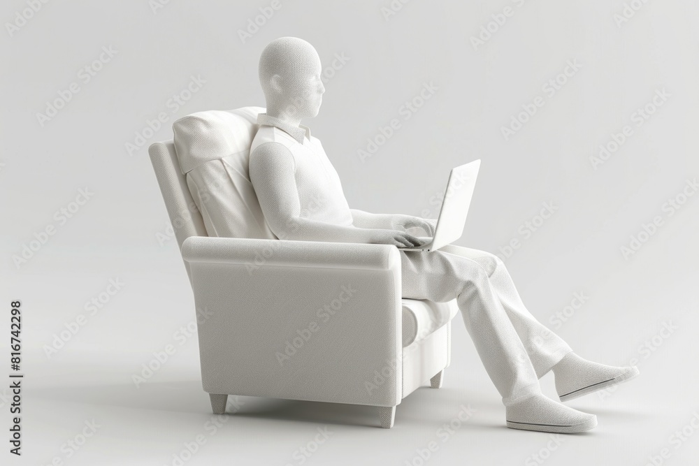 A man sitting in a chair with a laptop. Suitable for business and technology concepts A man sitting in a chair with a laptop. Suitable for business and technology concepts