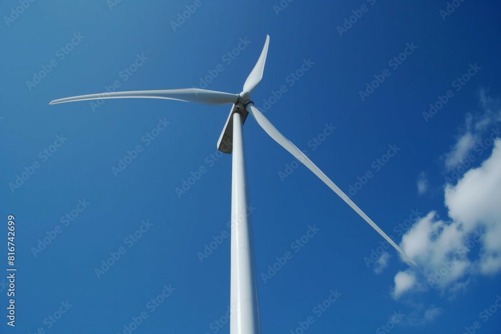 Wind Turbine Against Clear Blue Sky - Sustainable Energy Source Wind Turbine Against Clear Blue Sky - Sustainable Energy Source