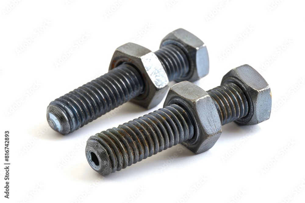 Couple of bolts on white surface, useful for industrial projects Couple of bolts on white surface, useful for industrial projects