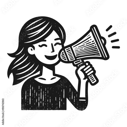 woman with a megaphone simple doodle sketch