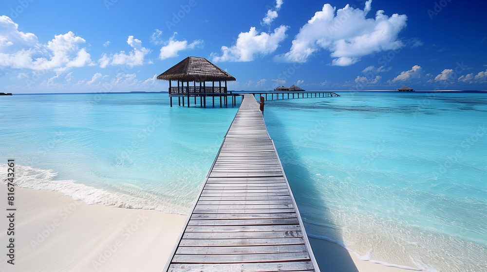 Fototapeta premium Wooden Pier Leading to a Tropical Beach