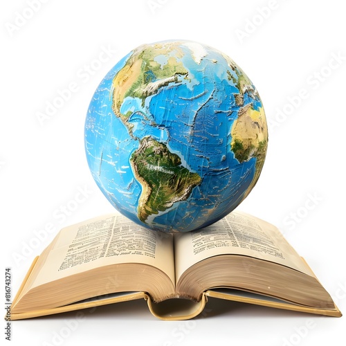 World book day earth comes out of a book isolated on a white background, book, open, education, earth, page, paper, literature, bible, old, knowledge, reading, globe, library, books, text, world, lea  © Asma