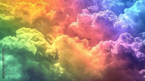 Rainbow-colored cloudscape with vibrant hues of pink  blue  green  yellow  orange  purple.