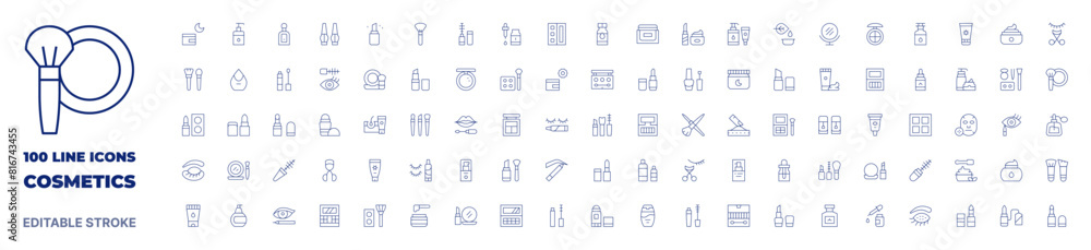 100 icons Cosmetics collection. Thin line icon. Editable stroke. Cosmetics icons for web and mobile app.-2