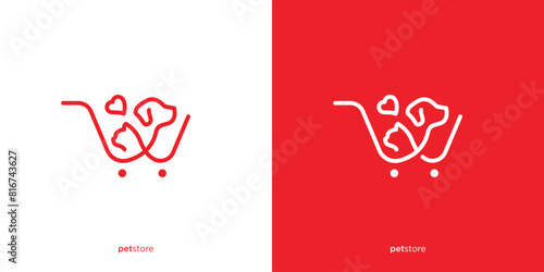 Vector Illustration of Cat Dog and Shopping Cart for Pet Store, Pet Shop Logo, Icon, Symbol, Vector, Design Templae.