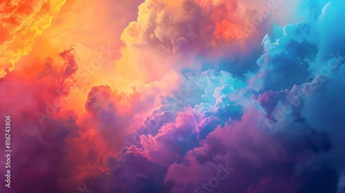 The image is a depiction of a colorful sky. The clouds are a vibrant mix of red, orange, yellow, green, blue, and purple.